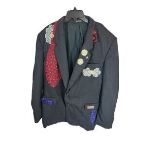Shabby Chic HOBO Boho Gray Two-Button Patched Crochet Brooch Jacket Women's 45"‎